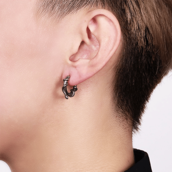 Mens Lynx Stainless Steel Snake Coil Hoop Earrings