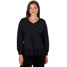 Petite Ruby Rd. Mysterious Romance Lace Trim V-Neck Blouse