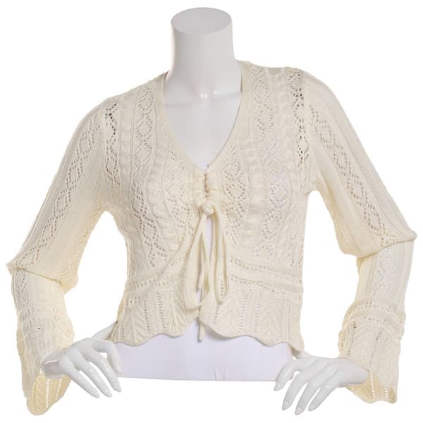 Juniors Madden Girl Pointelle Tie Front Cardigan Sweater - image 