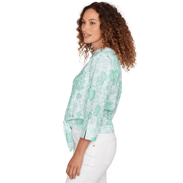 Womens Hearts of Palm All Sun and Games Tie Front Floral Blouse