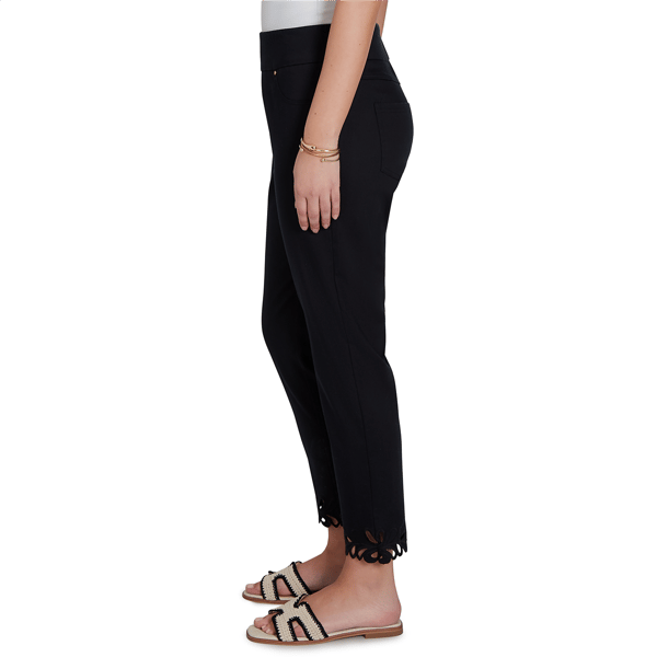 Womens Ruby Rd.Tropical Noir Embroidered Cutout Tencel Denim