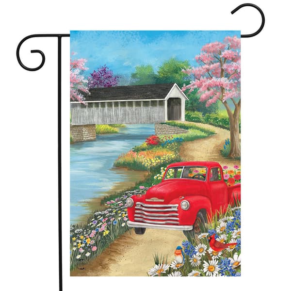 Spring Covered Bridge Garden Flag - image 