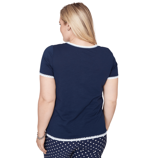 Petite Alfred Dunner Port Side 3/4 Sleeve Pearl Anchor Blouse