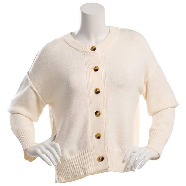 Juniors Pink Rose Exposed Seam Button Front Cardigan