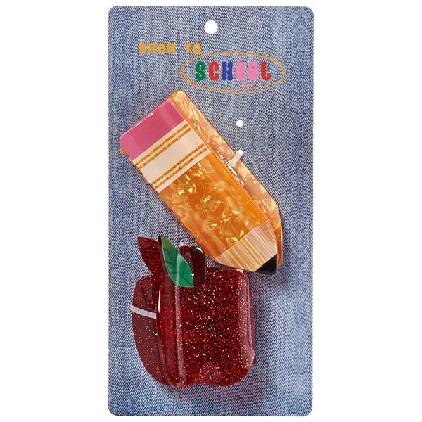 Womens Twig & Arrow 2pk. Pencil & Apple Hair Claw Clips - image 