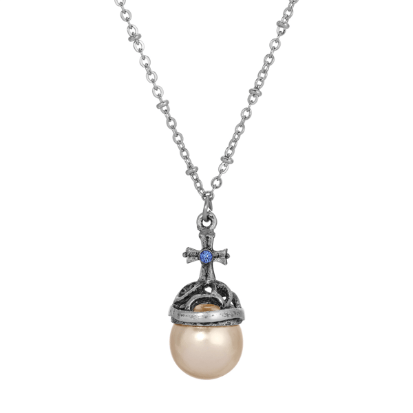 Symbols of Faith Silver-tone Globus Cruciger Cross Necklace - image 