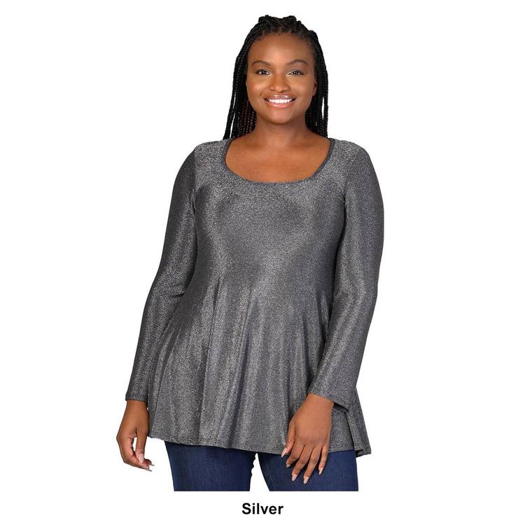 Plus Size 24/7 Comfort Apparel Long Sleeve Shimmery Tunic Top
