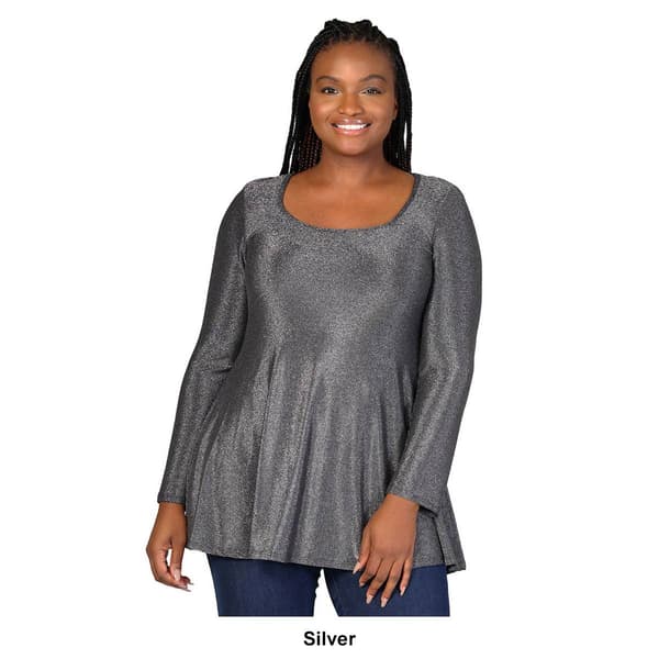 Plus Size 24/7 Comfort Apparel Long Sleeve Shimmery Tunic Top