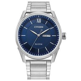 Mens Citizen Eco-Drive Stainless Blue Dial Watch - AW0081-54L