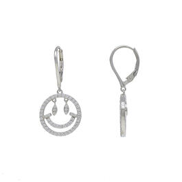 Silver Plated Cubic Zirconia Smiley Face Lever Back Earrings