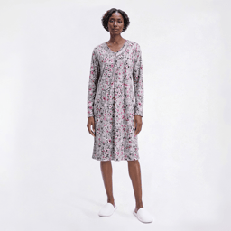 Womens Charmour Long Sleeve Wildflowers Velour Henley Nightgown
