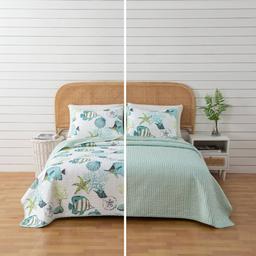 FreshFolds 3pc. Coastal Fish Themed Bedspread Quilt Set