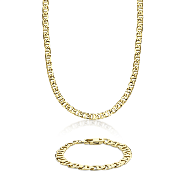 Mens Lynx Gold-Tone Plated Mariner Chain Necklace & Bracelet Set - image 