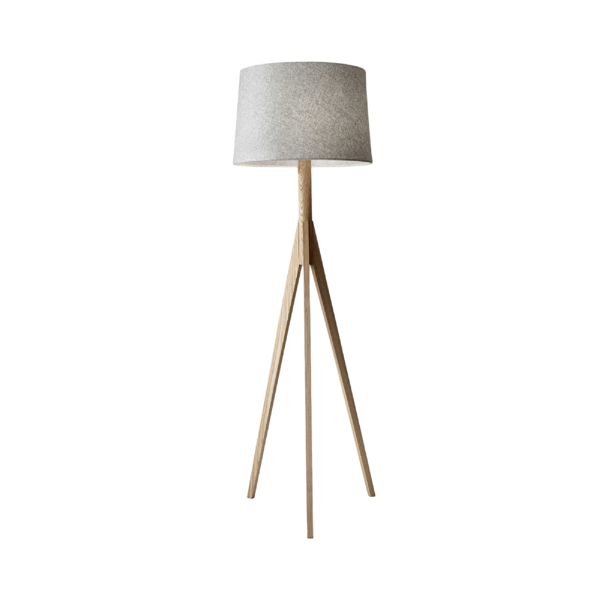 HomeRoots 59 Natural Solid Wood Tripod Floor Lamp With Grey Fab