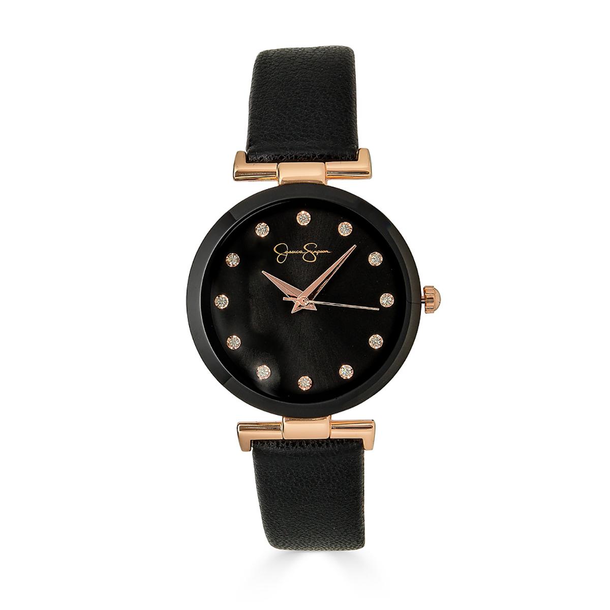 Womens Jessica Simpson Rose/Black Metal Bezel Watch-JS0020RG,Specials : American Fashion Style Bags On Sale