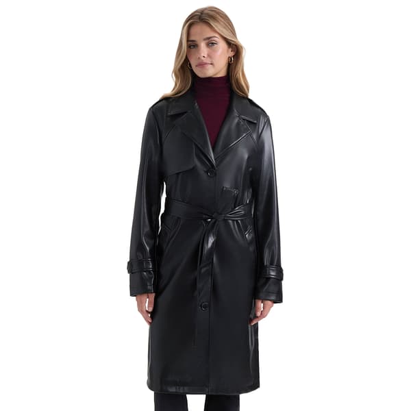 Womens Ellen Tracy Faux Leather Trench Coat With Belt - image 