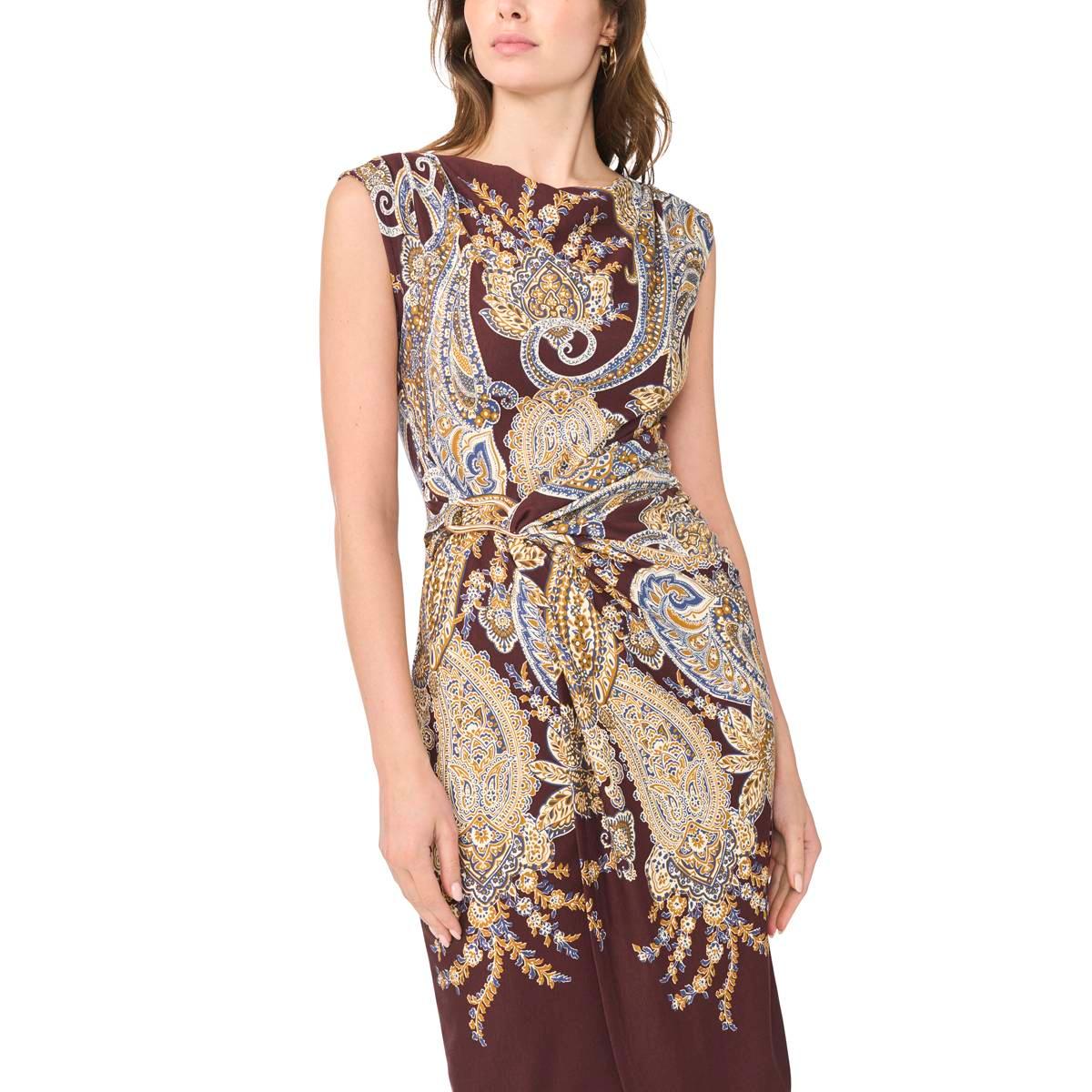 Womens MSK Sleeveless Ponte Side Paisley Sheath Midi Dress