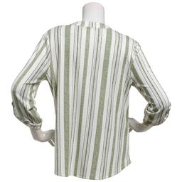Womens Cure 3/4 Roll Tab Sleeve Pocket Stripe Zip Neck Blouse