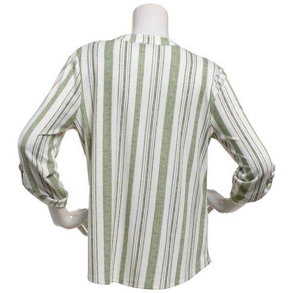 Womens Cure 3/4 Roll Tab Sleeve Pocket Stripe Zip Neck Blouse