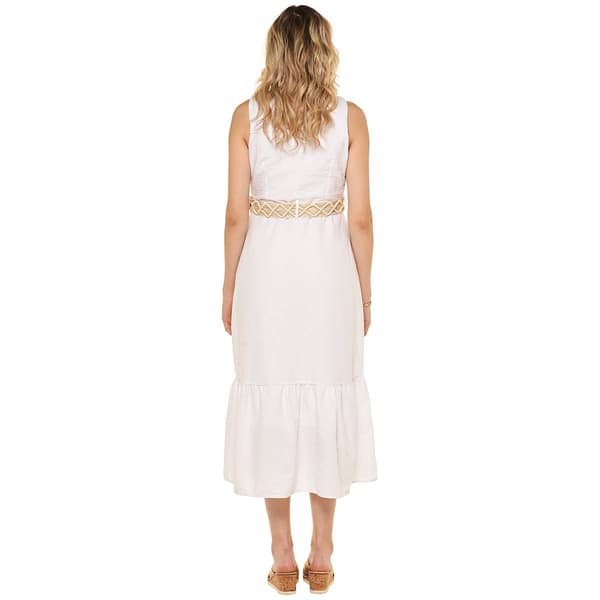 Womens Kathy Ireland Sleeveless Linen Like Ruffle Hem Shirtdress