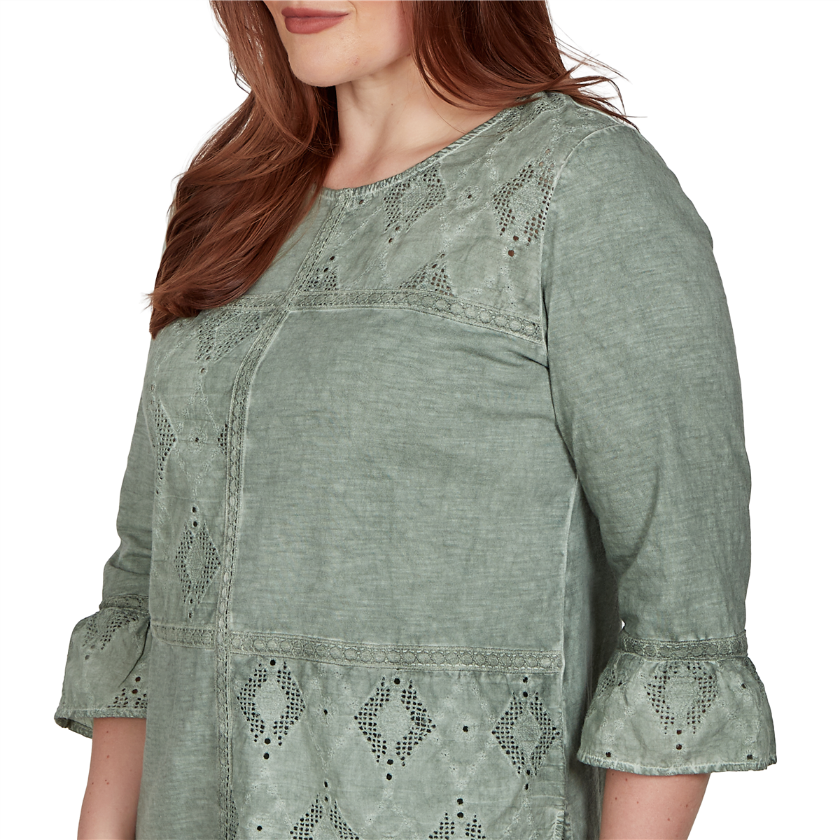 Womens Alfred Dunner Provence Flounce Sleeve Patchwork Blouse