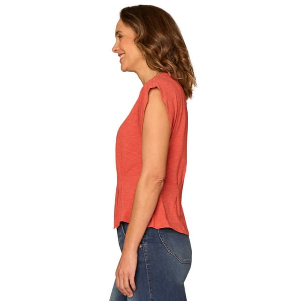 Womens Democracy Cap Sleeve Pleated Persimmon Peplum Blouse