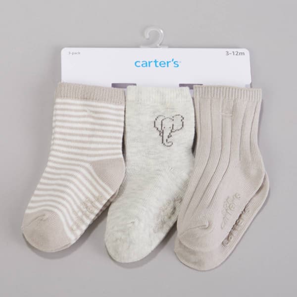 Baby Unisex &#40;NB-12M&#41; Carters&#40;R&#41; 3pk. Elephant & Solid Socks - image 