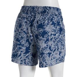 Womens Briggs Navy Leaf Linen Shorts w/Smock Detail