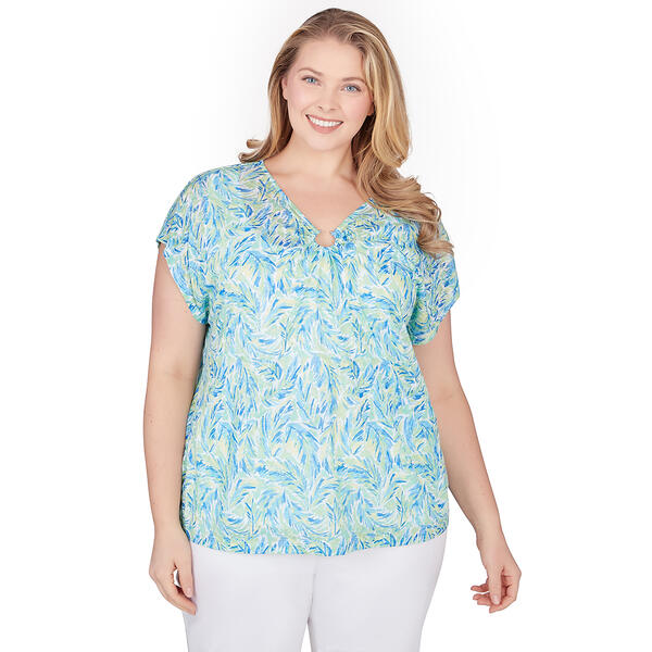 Plus Size Hearts of Palm Feeling Just Lime Watercolor Leaves Top - image 