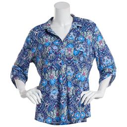 Plus Size Emily Daniels 3/4 Sleeve Floral Disco Dot Button Down