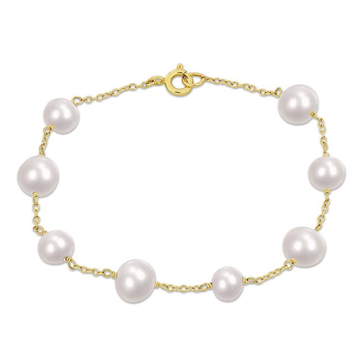 Gemstone Classics(tm) White Freshwater Pearl Yellow Silver Bracelet