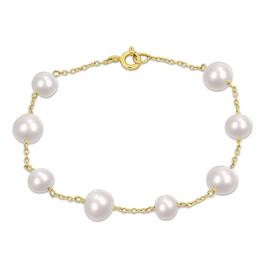 Gemstone Classics&#40;tm&#41; White Freshwater Pearl Yellow Silver Bracelet