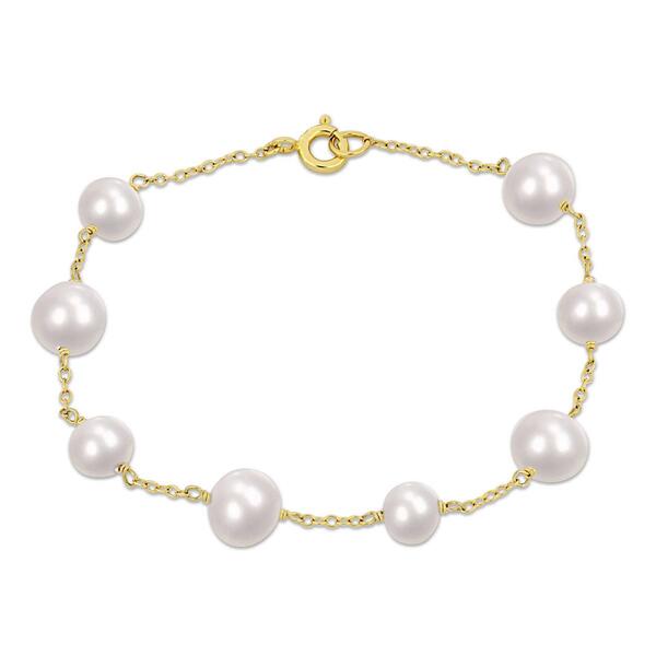 Gemstone Classics&#40;tm&#41; White Freshwater Pearl Yellow Silver Bracelet - image 