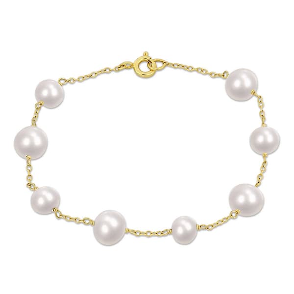 Gemstone Classics(tm) White Freshwater Pearl Yellow Silver Bracelet - image 