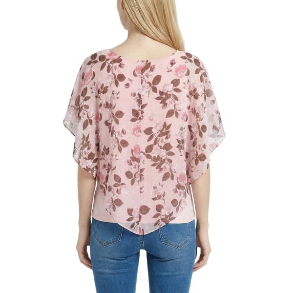 Womens NY Collection Floral Mauve Chiffon Poncho Blouse