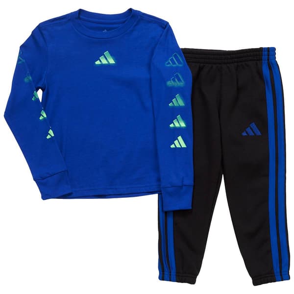 Boys (4-7) adidas(R) Solid Long Sleeve Tee & Tricot Sweatpants - image 