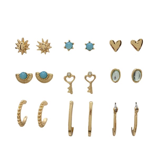 Ashley 9pr. Gold-Tone & Turquoise Sun Drop Earrings Set - image 