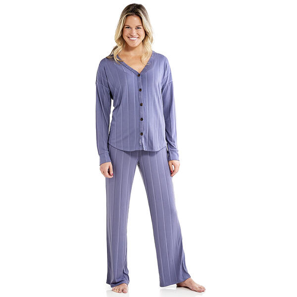 Womens Danskin Long Sleeve Wide Rib Pajama Set - image 