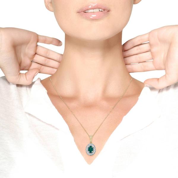 Haus of Brilliance 14kt. Gold Green Emerald & Diamond Pendant