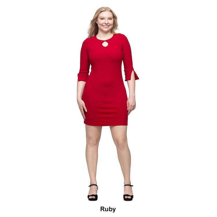 Womens 24/7 Comfort Apparel Keyhole 3/4 Sleeve Mini Dress