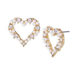 Steve Madden Pearls & Crystal Stones Heart Button Stud Earrings