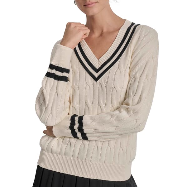 Womens DKNY Sport Long Sleeve V-Neck Cable Sweater - image 