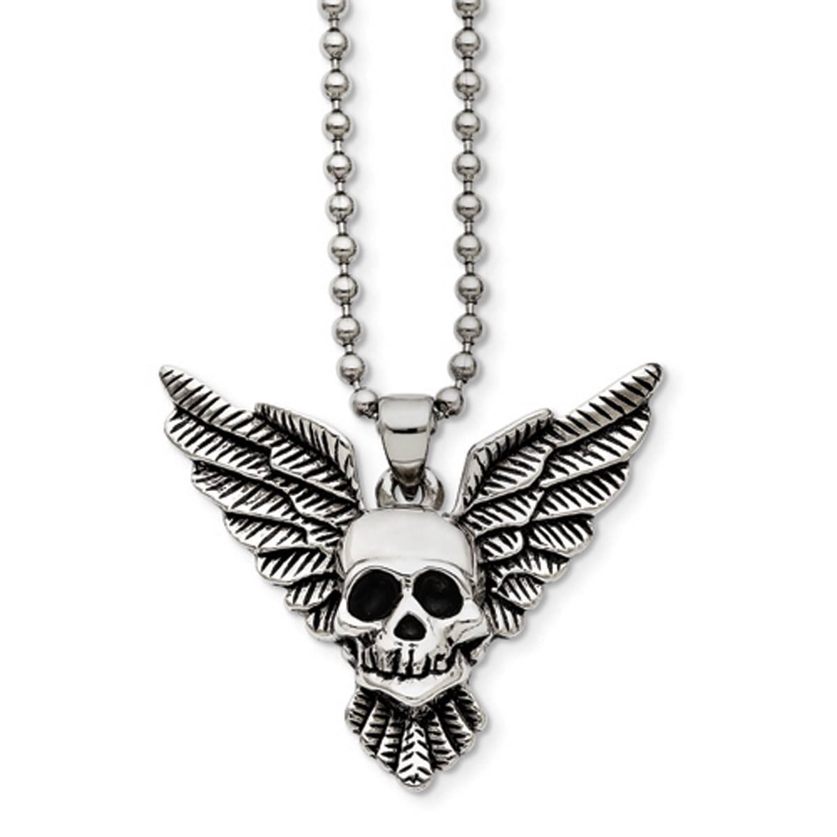 Mens Gentlemen's Classics(tm) Antique Skull with Wings Necklace