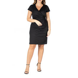 Plus Size 24/7 Comfort Apparel Short Sleeve Faux Wrap Dress
