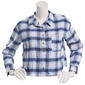 Juniors No Comment Crop Plaid Flannel Top- Blue - image 1
