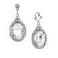 1928 Silver-Tone Crystal Oval Drop Clip On Earrings - image 1