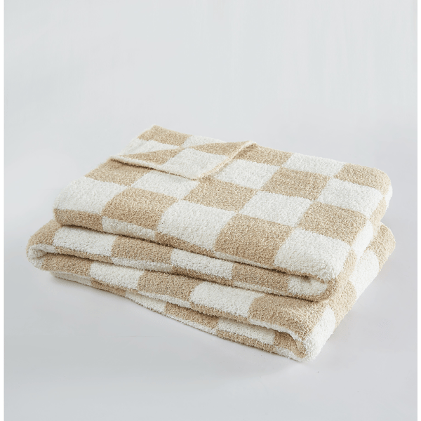 Truly Soft Cozy Checkerboard Beige Reversible Throw