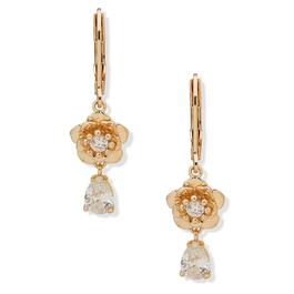 Anne Klein Gold-Tone Crystal Flower Stone Drop Pierced Earrings