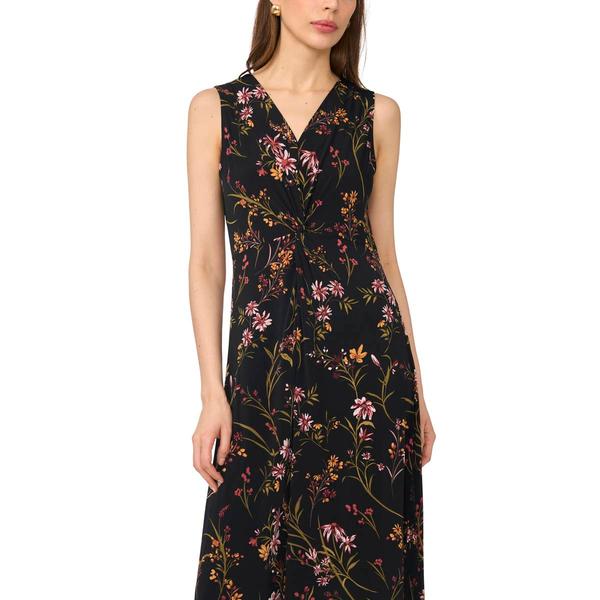 Womens MSK Sleeveless Floral V-Neck Twist Front Midi Dress