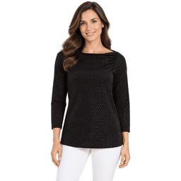 Petite Kasper Long Sleeve Ruched Front Dot Blouse